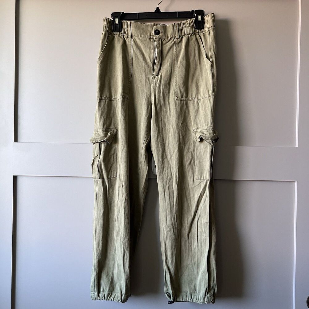 PS/LA Cargo Jogger Pants Women Sz Medium Olive Green Zip Cotton Outdoor Gorpcore